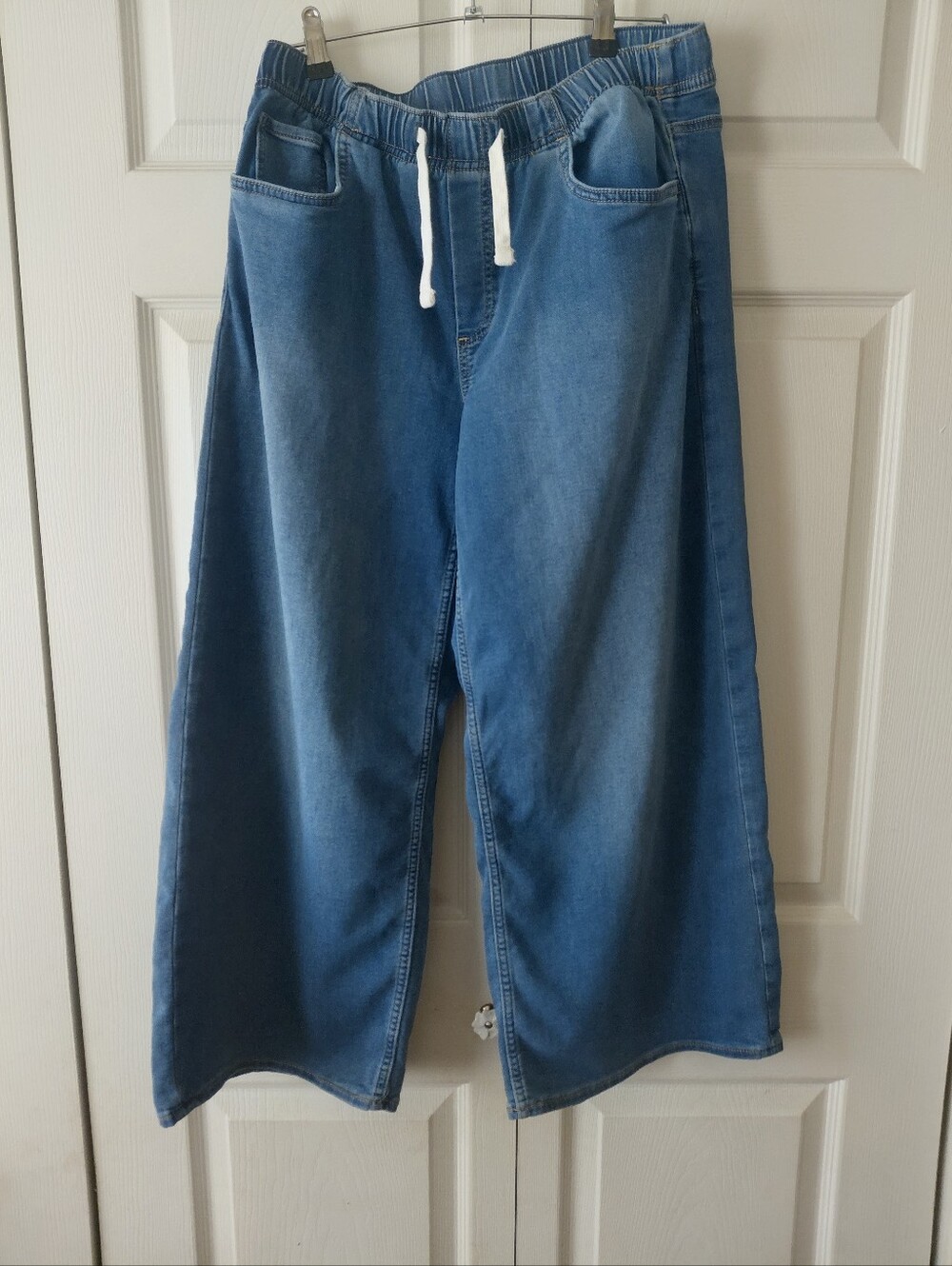 Casual Blue Women's Denim Wideleg Drawstring Jeans